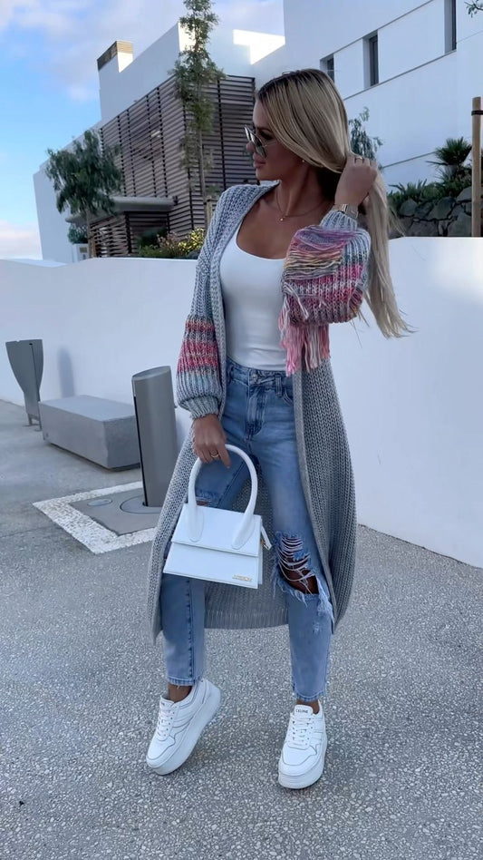 Lång stickad cardigan